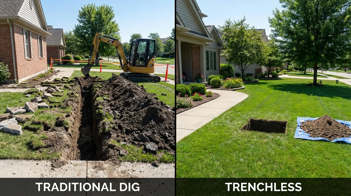 Trenchless sewer repair with minimal yard damage versus traditional excavation in Matador, TX